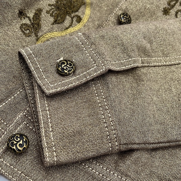 Chicoโs Gold Metallic Lined Button Down Embroidered Jacket - Picture 7 of 11